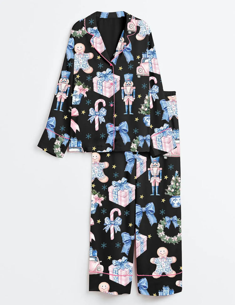 Women's Coquette Chinoiserie Christmas Satin Pajama Set