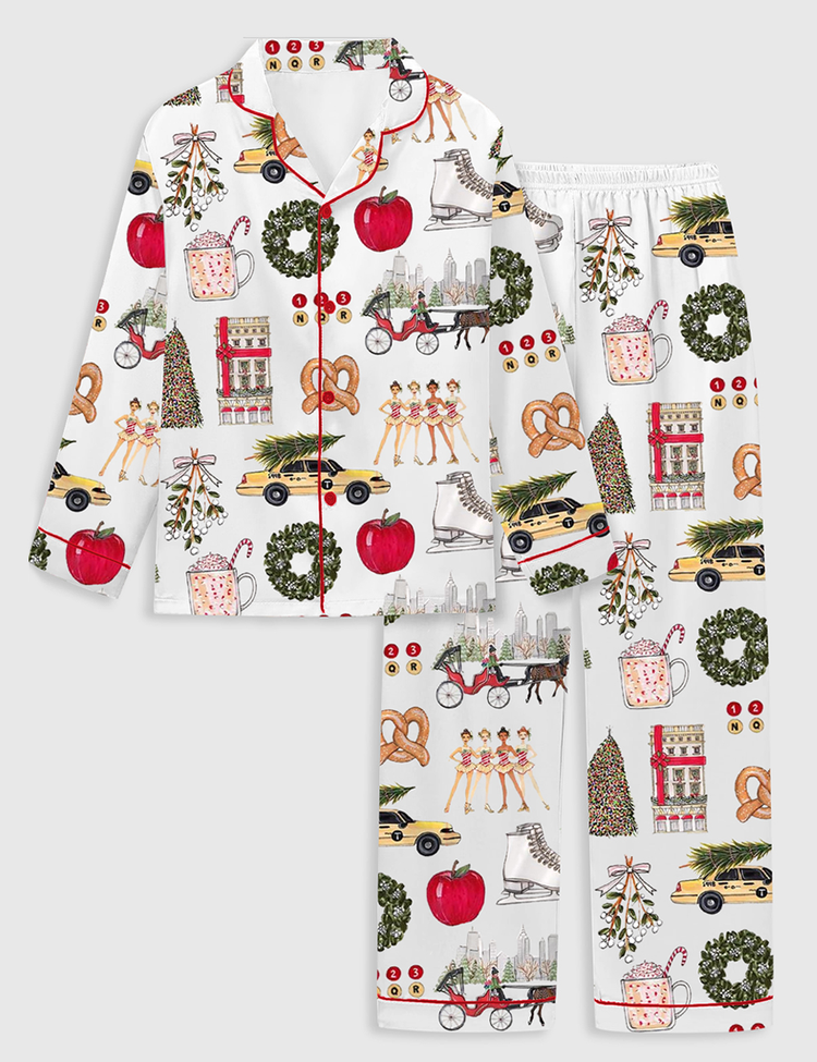 Kid's Christmas In New York Satin Family Pajama Set