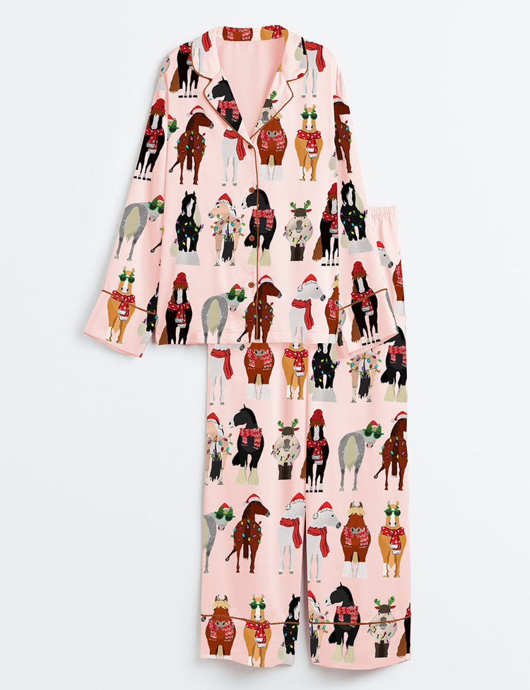 Women's Funny Horse Christmas Satin Pajama Set