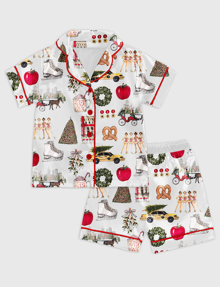Kid's Christmas In New York Satin Pajama Set