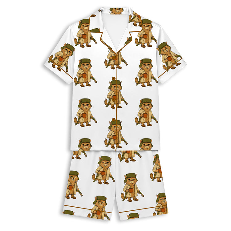 Litter's Full Christmas Vacation Cat National Lampoon's Vacation Xmas Unisex Short Sleeve Satin Pajama Set