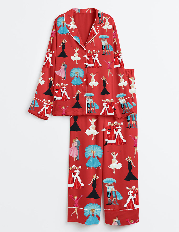 Women's White Christmas Movie Long Sleeve Satin Pajama Set