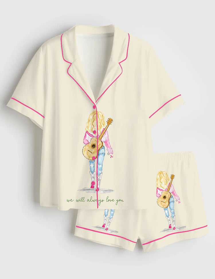 Women's Dolly Tribute We Will Always Lover You Short Sleeve Silky Satin Pajama Set