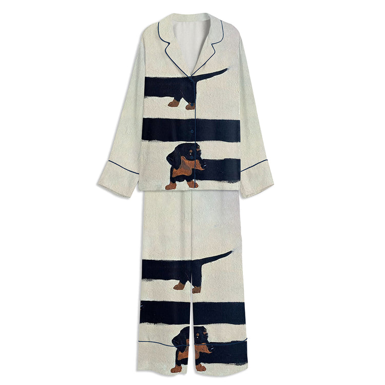 Looooong Dachshund Unisex Long Sleeve Satin Pajama Set