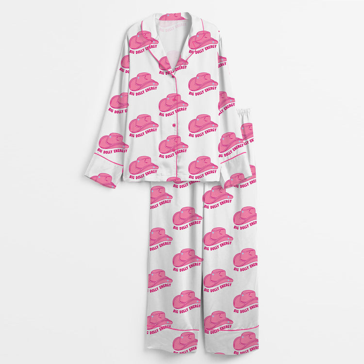 Women's In Loving Memory Dolly Big Dolly Energy Rip Long Sleeve Silky Satin Pajama Set