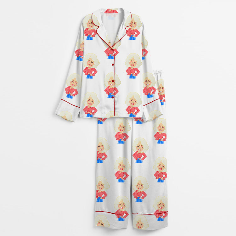 Women's In Loving Memory Dolly Country Music Rip Long Sleeve Silky Satin Pajama Set