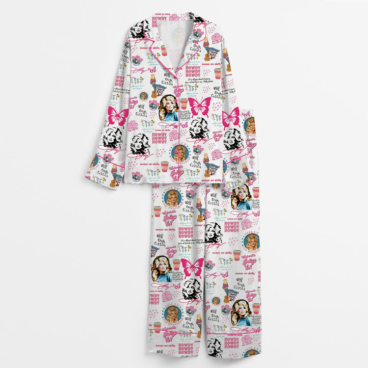 Women's Rip Dolly Country Music Legend Tribute Long Sleeve Silky Satin Pajama Set