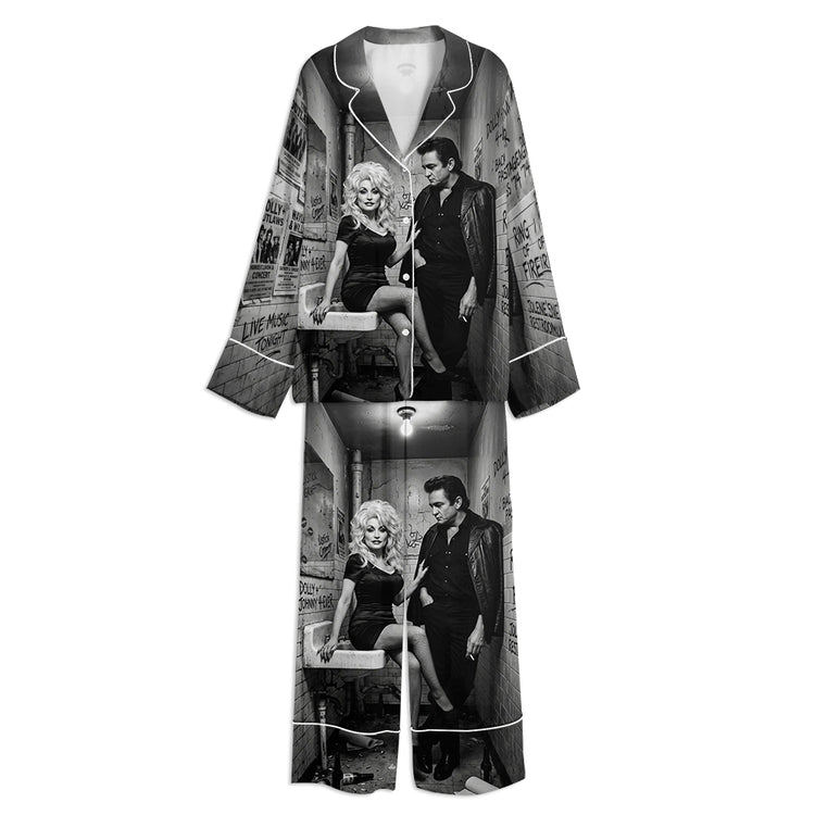 Women's RIP Dolly Country Music Long Sleeve Silky Satin Pajama Set
