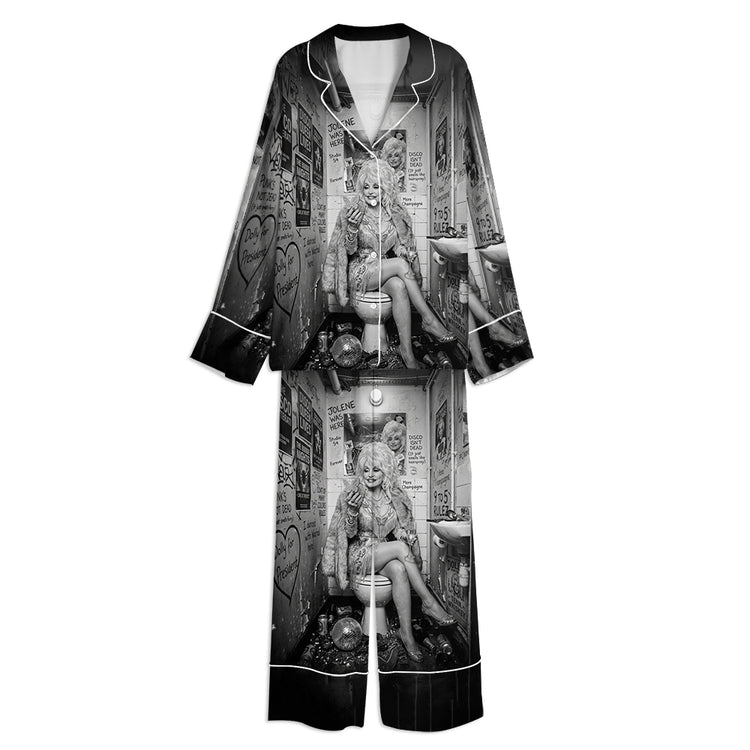 Women's RIP Dolly Country Music In Loving Memory Long Sleeve Silky Satin Pajama Set