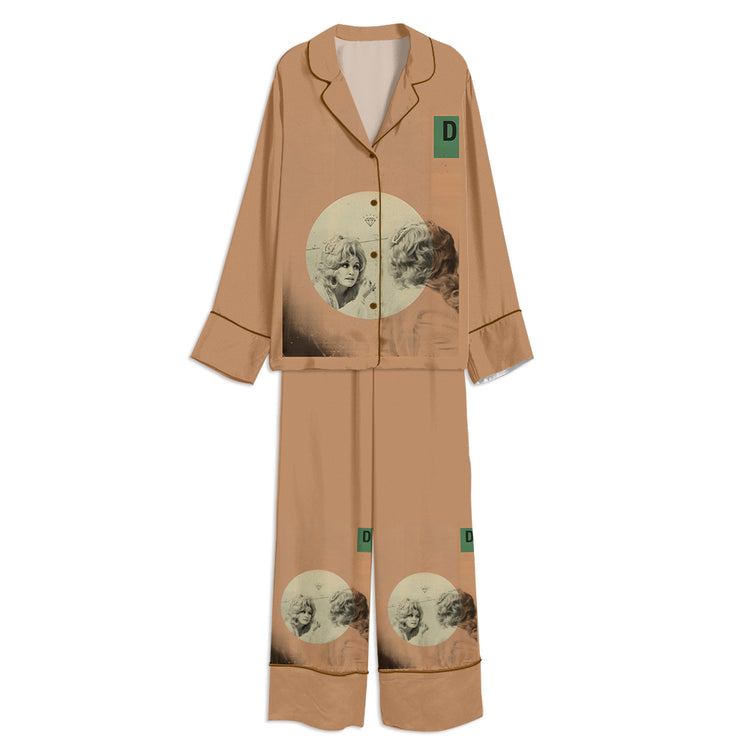 Women's RIP Dolly Country Music In Loving Memory Long Sleeve Silky Satin Pajama Set