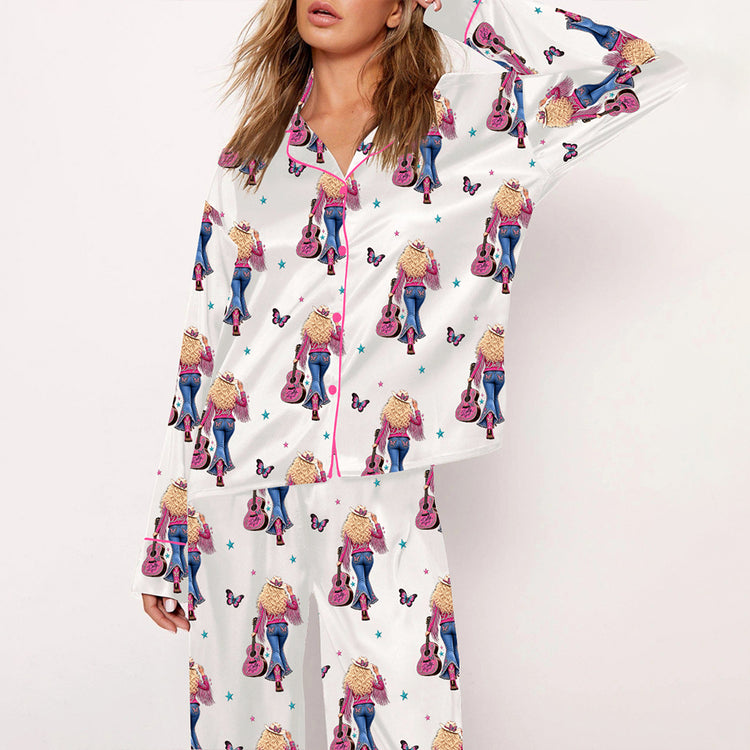 Women's Dolly Till We Meet Again Long Sleeve Silky Satin Pajama Set