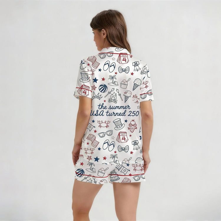 
                    
                      Women's 4th Of July The Summer USA Turned 250 Years Short Sleeve Silky Satin Pajama Set alternate view
                    
                  