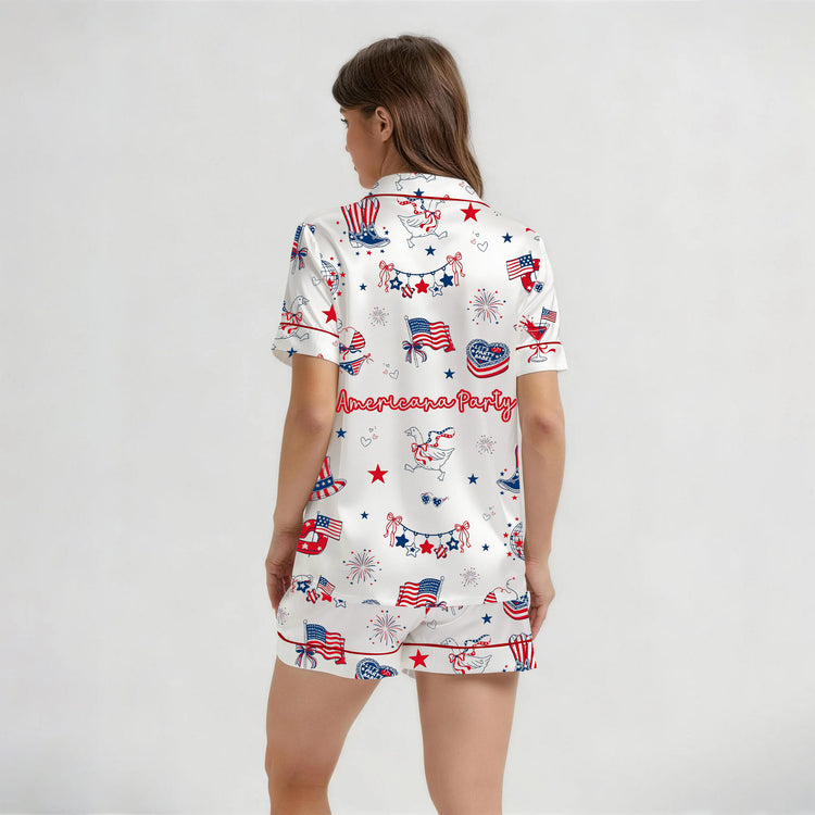 
                    
                      Women's Americana 4th Of July Patriotic Bachelorette Party Short Sleeve Silky Satin Pajama Set alternate view
                    
                  