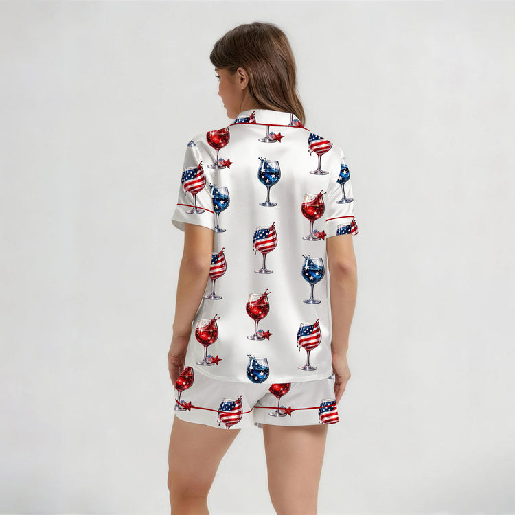 
                    
                      Women's Red Wine & Blue 4th Of July Independence Day Short Sleeve Silky Satin Pajama Set alternate view
                    
                  