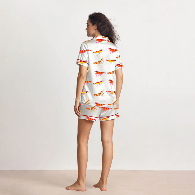 
                    
                      Women's Watercolor Playful Crayfish Cutie Shrimps Short Sleeve Silky Satin Pajama Set alternate view
                    
                  