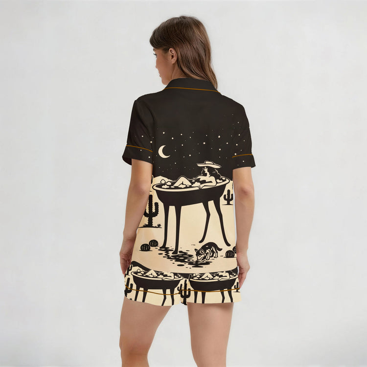 
                    
                      Women's Desert Bathtub Cowgirl Short Sleeve Silky Satin Pajama Set back view
                    
                  