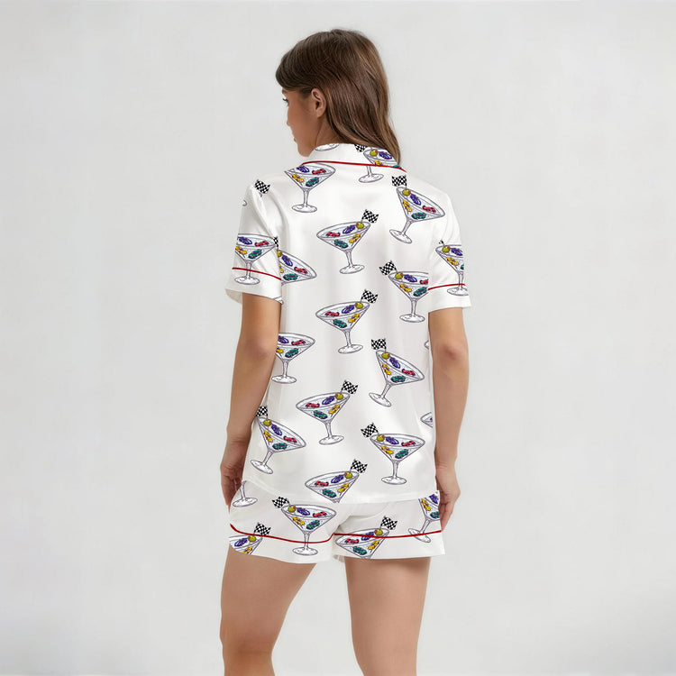 
                    
                      Women's Race Day Martini Cocktail Short Sleeve Silky Satin Pajama Set back view
                    
                  