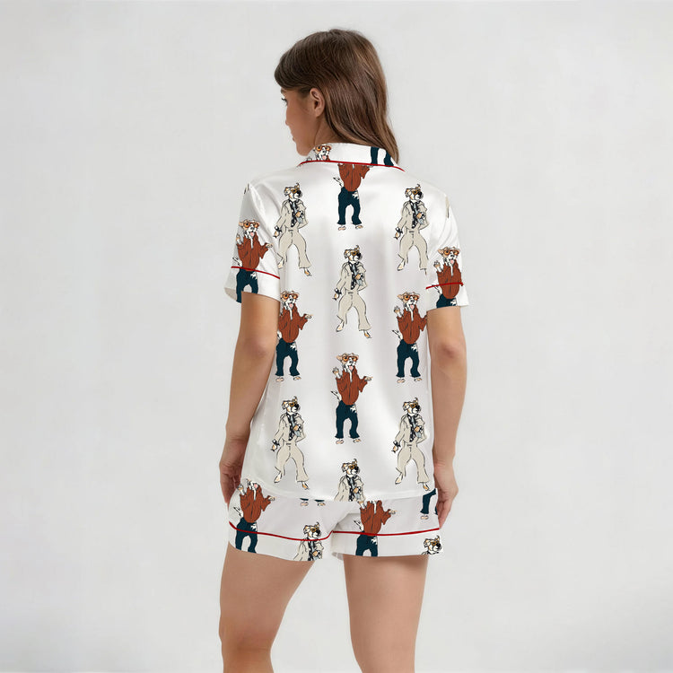 
                    
                      Women's Cowboy Dog Print Short Sleeve Silky Satin Pajama Set back view
                    
                  
