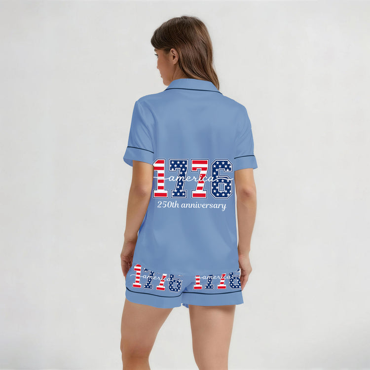 
                    
                      Women's America 1776 250th Anniversary Short Sleeve Silky Satin Pajama Set back view
                    
                  