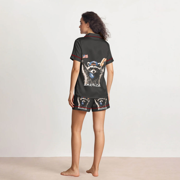 
                    
                      Women's Patriotic Raccoon America Short Sleeve Silky Satin Pajama Set alternate view
                    
                  