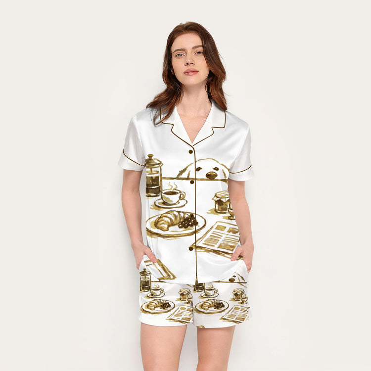 
                    
                      Women's Breakfast Dog Short Sleeve Silky Satin Pajama Set alternate view
                    
                  
