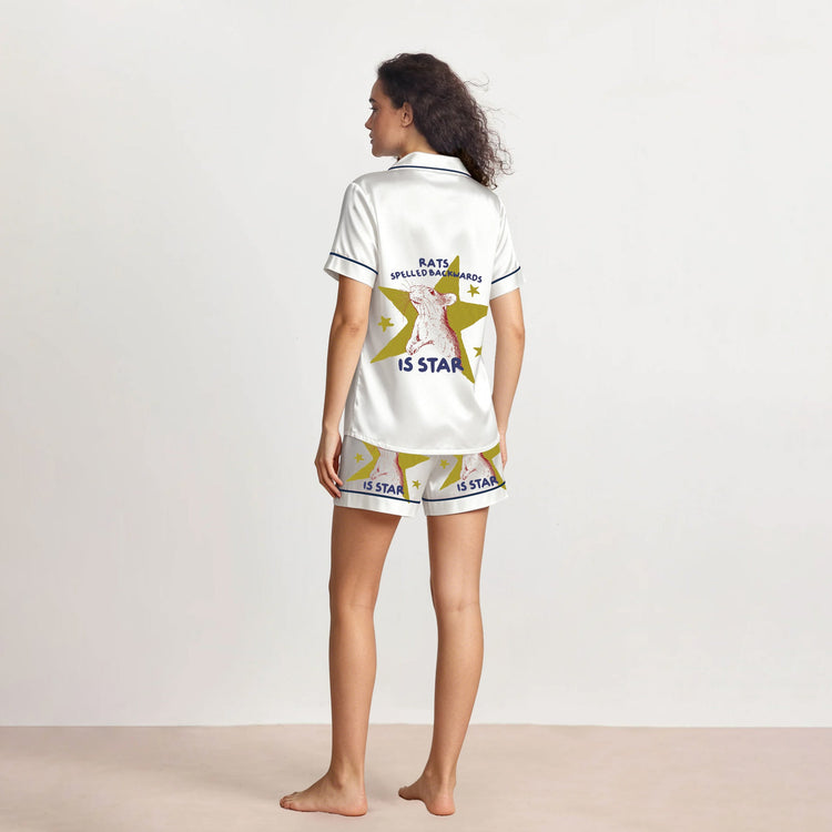 
                    
                      Women's Rats Spelled Backwards Star Short Sleeve Silky Satin Pajama Set alternate view
                    
                  