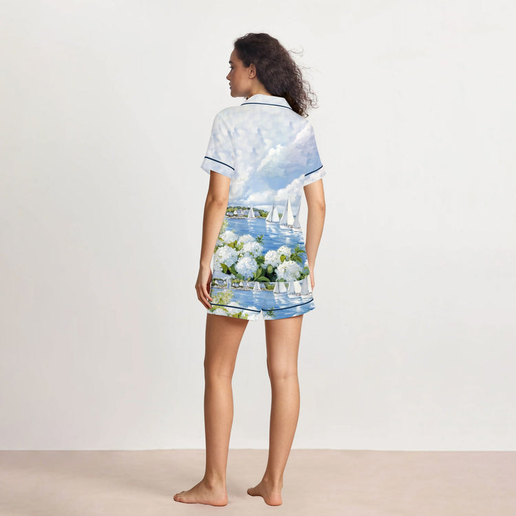 
                    
                      Women's Sailboat Lake Hydrangea Short Sleeve Silky Satin Pajama Set alternate view
                    
                  