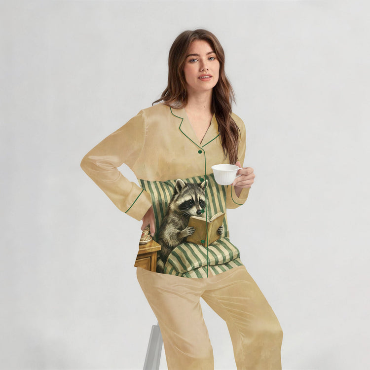 
                    
                      Women's Reading Raccoon Long Sleeve Silky Satin Pajama Set alternate view
                    
                  