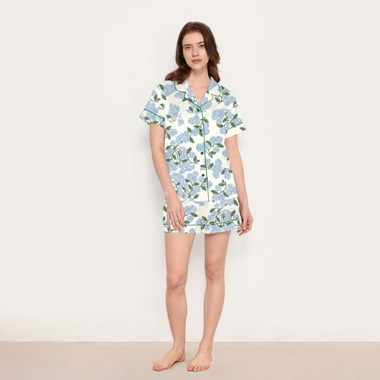 
                    
                      Women's Blue Hydrangea Floral Short Sleeve Silky Satin Pajama Set alternate view
                    
                  