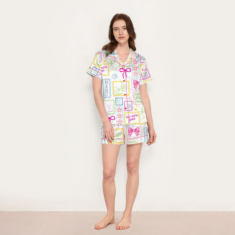 
                    
                      Women's Mahjong Game Tiles Short Sleeve Silky Satin Pajama Set alternate view
                    
                  