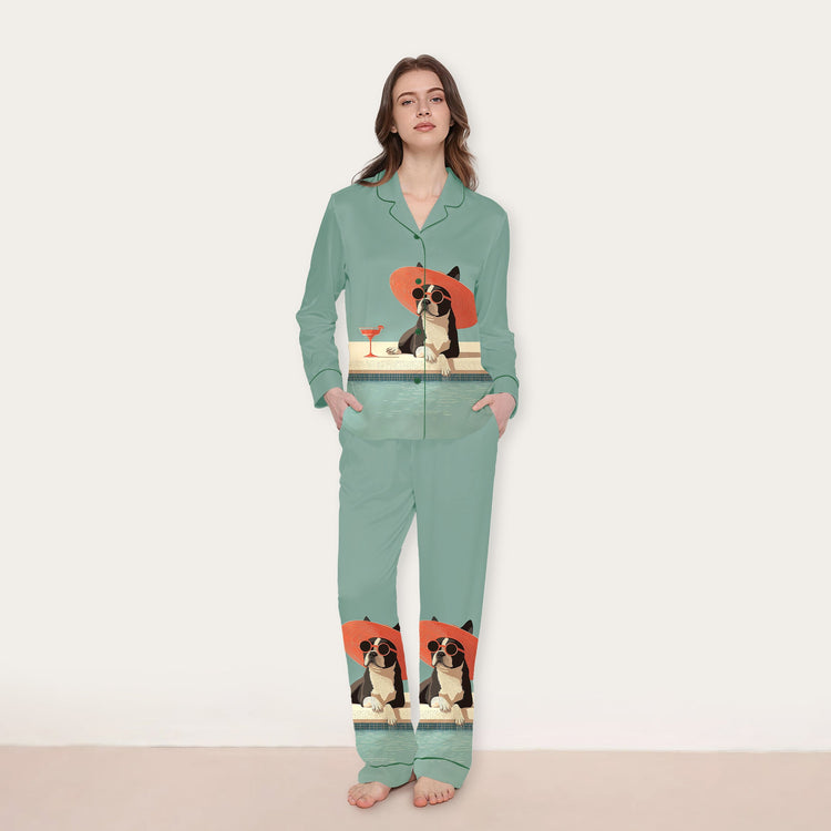 
                    
                      Women's Poolside Dog Cocktail Long Sleeve Silky Satin Pajama Set alternate view
                    
                  