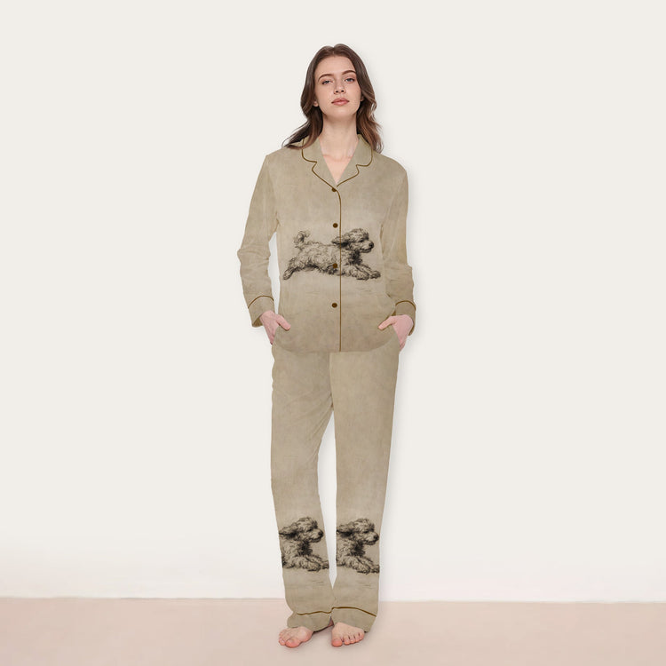
                    
                      Women's Sketch Dog Long Sleeve Silky Satin Pajama Set alternate view
                    
                  