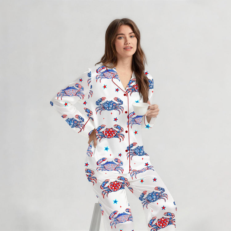 
                    
                      Women's Patriotic Crab Long Sleeve Silky Satin Pajama Set alternate view
                    
                  