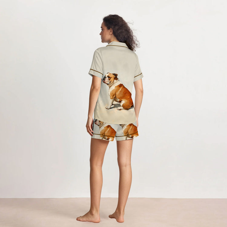 
                    
                      Women's Bulldog Dog Print Short Sleeve Silky Satin Pajama Set alternate view
                    
                  