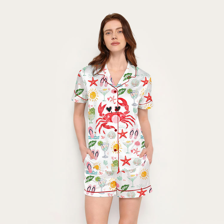 
                    
                      Women's Coastal Crab Seashell Short Sleeve Silky Satin Pajama Set alternate view
                    
                  