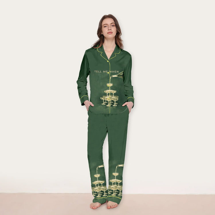 
                    
                      Women's Tell Me When Champagne Tower Long Sleeve Silky Satin Pajama Set alternate view
                    
                  