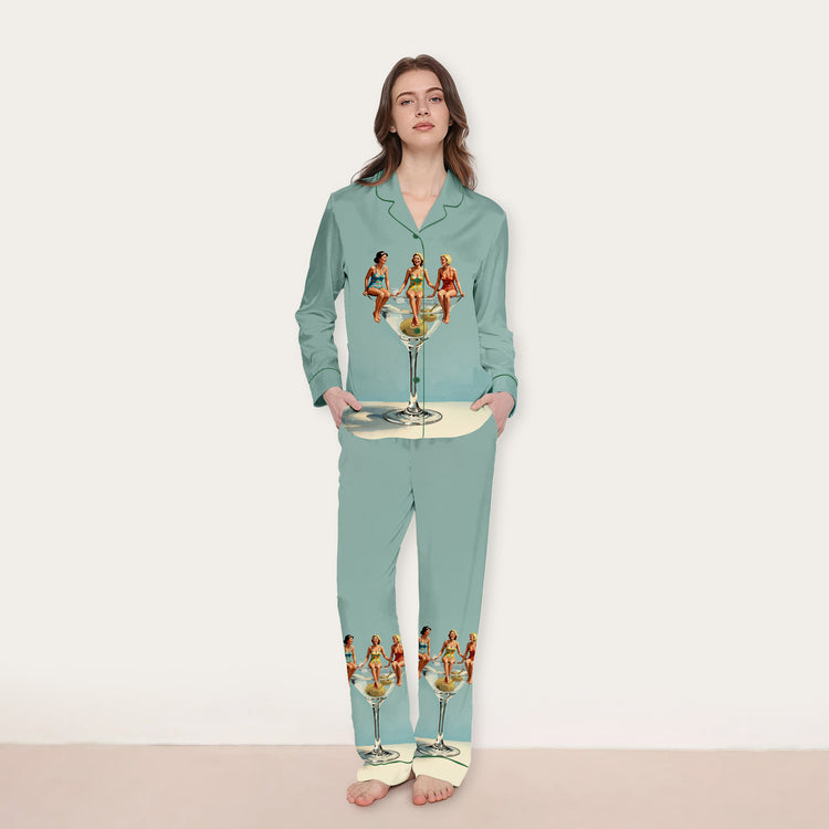 
                    
                      Women's Cocktail Girls Martini Long Sleeve Silky Satin Pajama Set alternate view
                    
                  