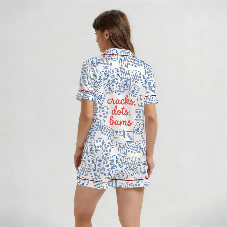 
                    
                      Women's Mahjong Cracks Dots Bams Short Sleeve Silky Satin Pajama Set alternate view
                    
                  