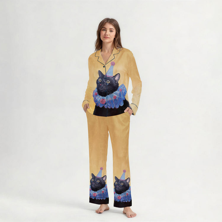 
                    
                      Women's Oil Painting Party Black Cat Long Sleeve Silky Satin Pajama Set detail view
                    
                  