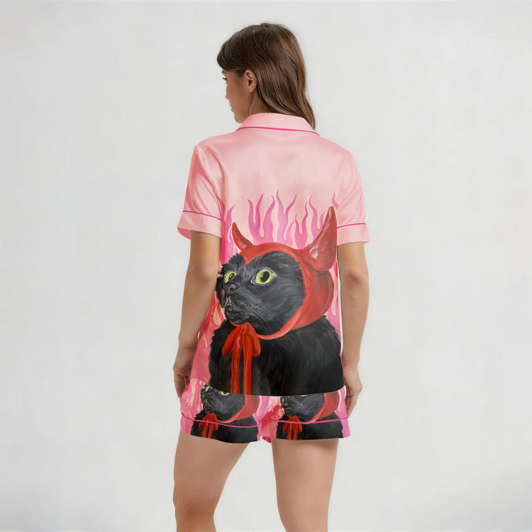 
                    
                      Women's Oil Painting Devil Black Cat Short Sleeve Silky Satin Pajama Set detail view
                    
                  