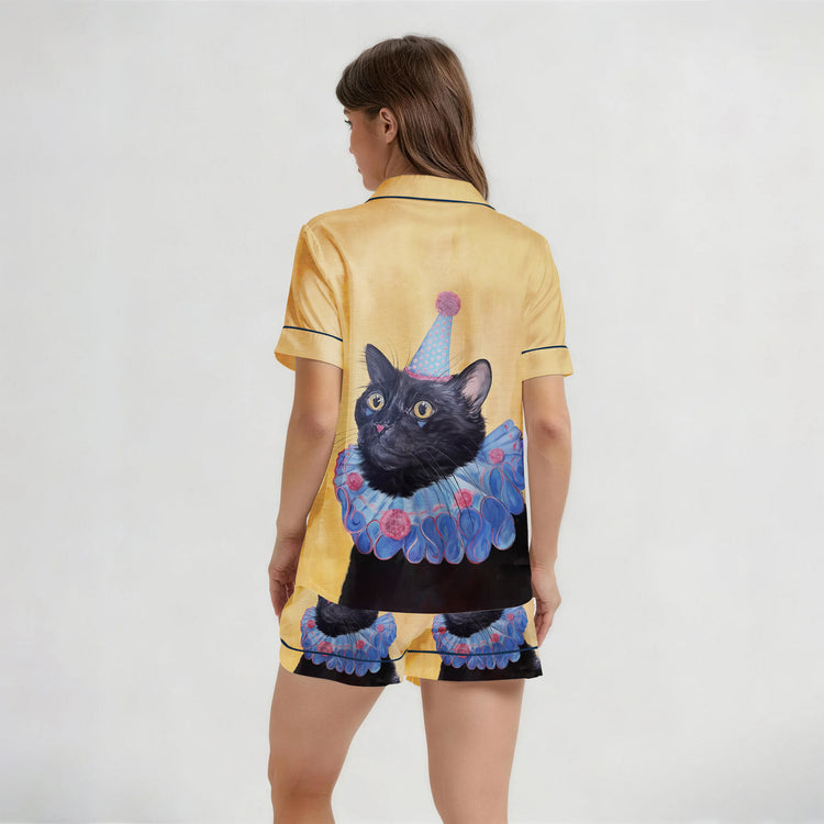 
                    
                      Women's Oil Painting Party Black Cat Short Sleeve Silky Satin Pajama Set detail view
                    
                  