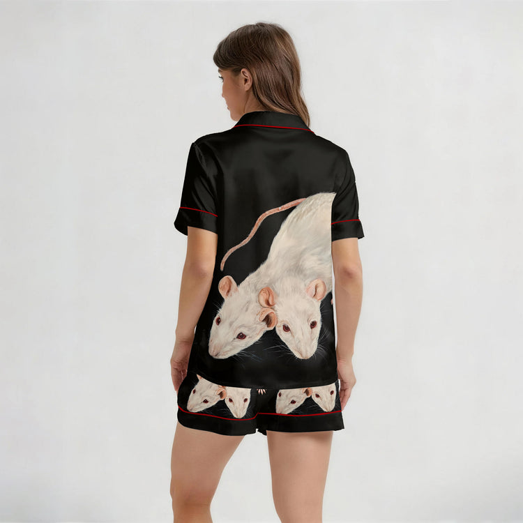 
                    
                      Women's Oil Painting White Mouse Short Sleeve Silky Satin Pajama Set detail view
                    
                  