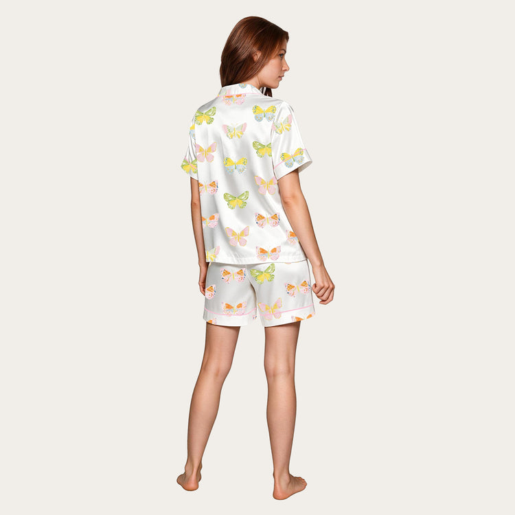 
                    
                      Women's Colorful Butterfly Print Short Sleeve Silky Satin Pajama Set back view
                    
                  