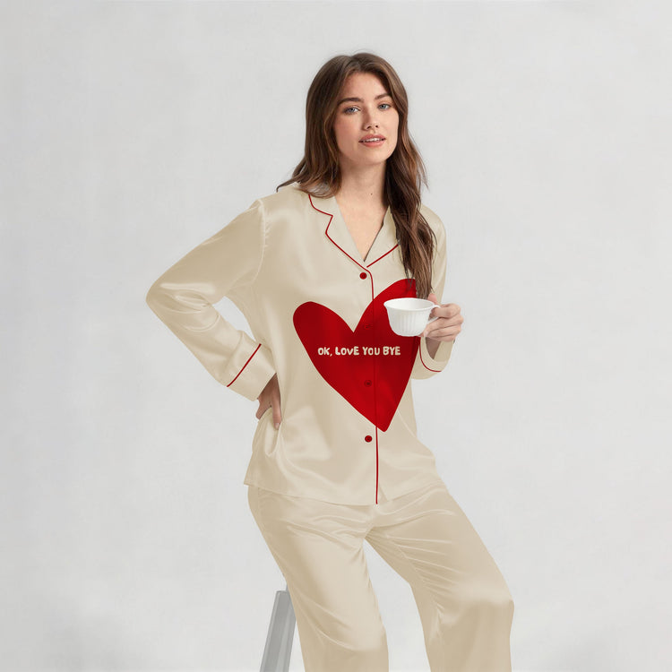 
                    
                      Women's Red Heart Love Long Sleeve Silky Satin Pajama Set alternate view
                    
                  