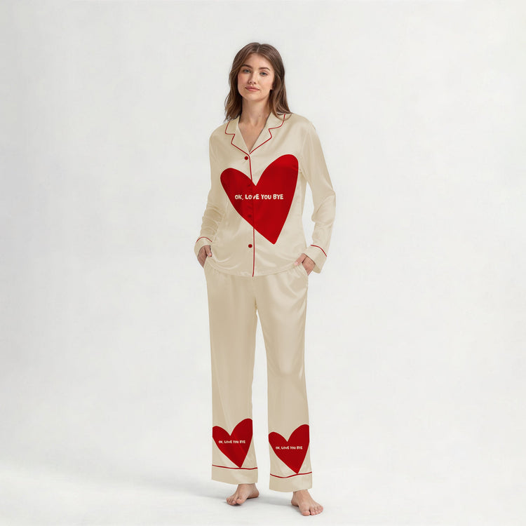 
                    
                      Women's Red Heart Love Long Sleeve Silky Satin Pajama Set front view
                    
                  