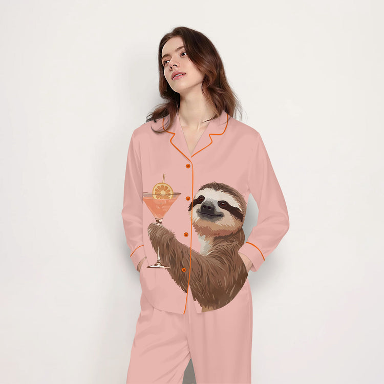 
                    
                      Women's Sloth Flower Long Sleeve Silky Satin Pajama Set alternate view
                    
                  