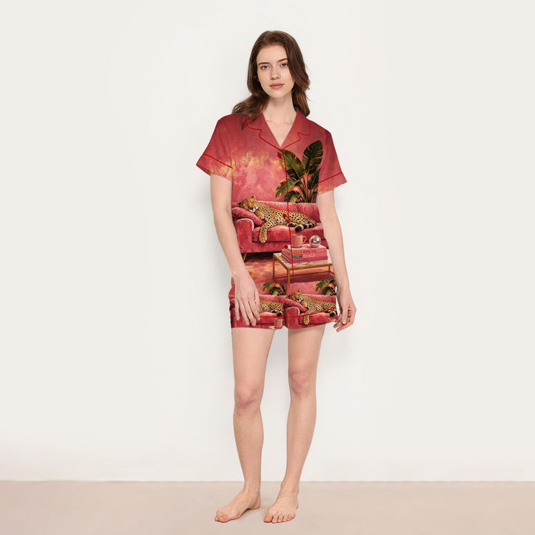 
                    
                      Women's Leopard Palm Beach Lounge Short Sleeve Silky Satin Pajama Set alternate view
                    
                  