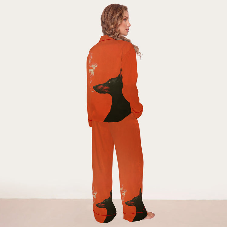 
                    
                      Women's Orange Black Cat Long Sleeve Silky Satin Pajama Set alternate view
                    
                  