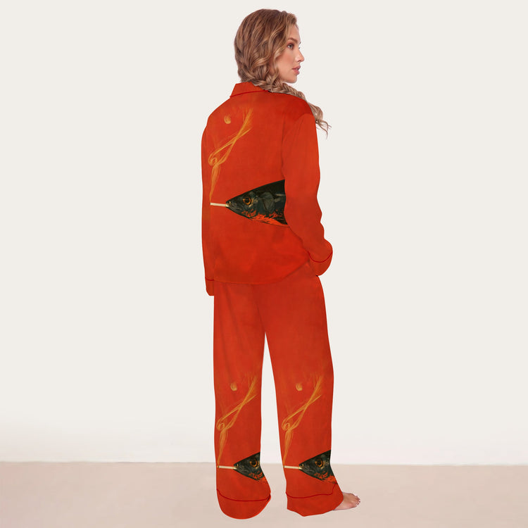 
                    
                      Women's Orange Cat Scene Long Sleeve Silky Satin Pajama Set alternate view
                    
                  