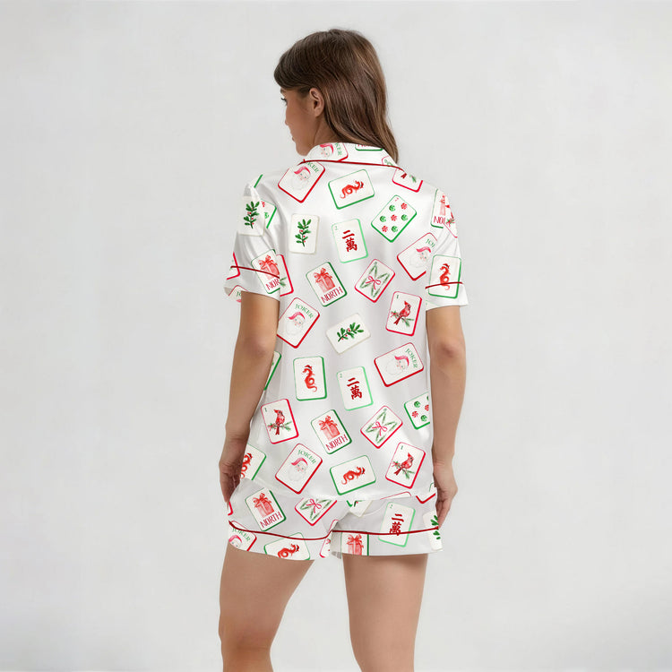 
                    
                      Women's Christmas Mahjong Cardinal Joker Short Sleeve Silky Satin Pajama Set alternate view
                    
                  